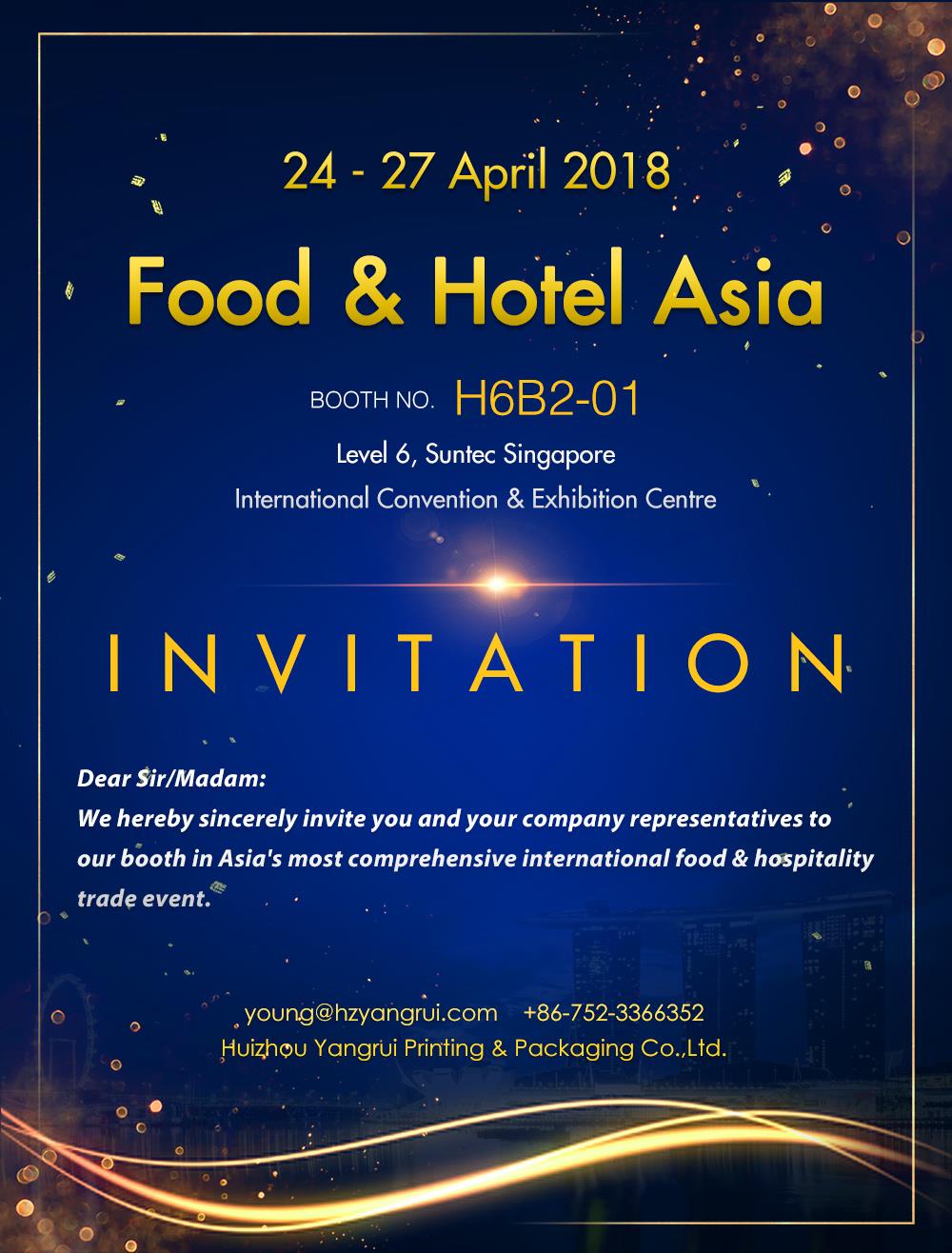 Yangrui vai participar em alimentos andHotel Ásia 24-27 de abril de 2018