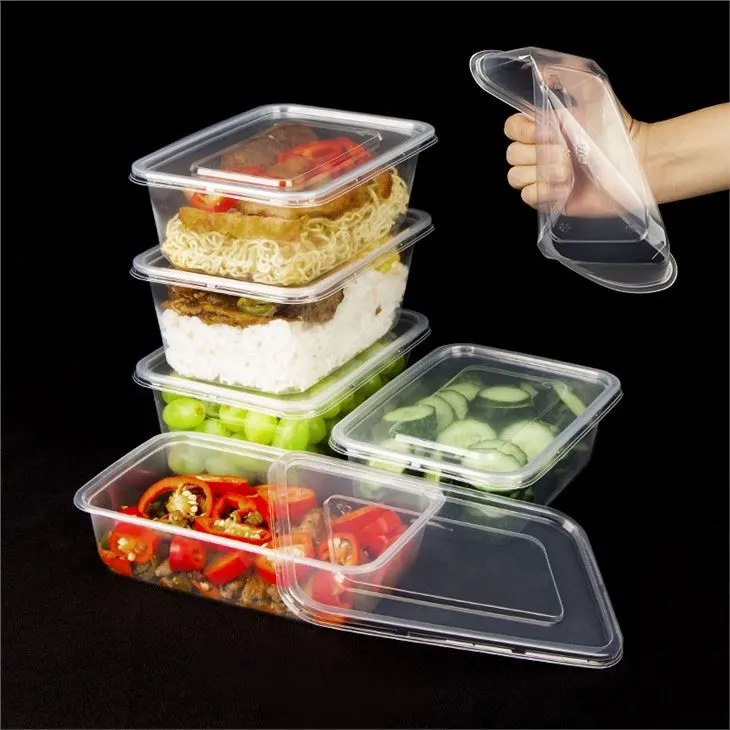 Recipientes de comida descartáveis ​​500 ml transparentes ecologicamente corretos para levar para o micro-ondas almoço
