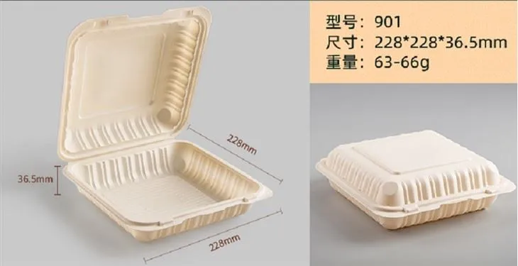 Recipiente de comida articulada biodegradável de 9 x 9 polegadas 1 compartimento para viagem