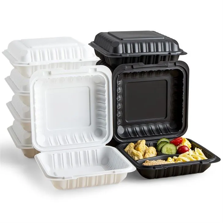 Recipiente de comida para viagem de 9x9x3 polegadas para levar ao microondas PP plástico descartável para levar lancheira Bento Box