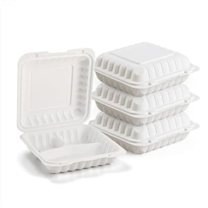 8" X 8" 3-Compartimento Clamshel MFPP Recipiente para Alimentos Articulado